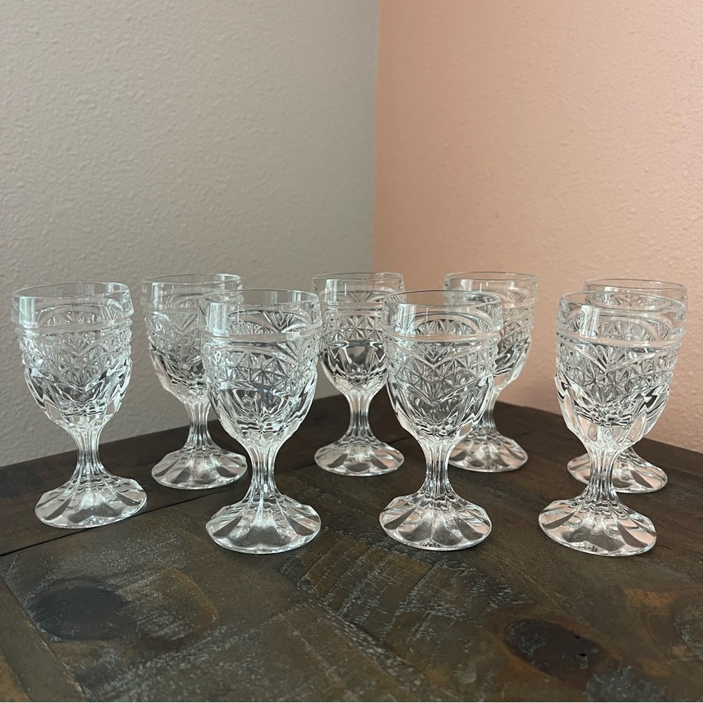 Crystal Cut Glass Goblets - Clear Stemware Set